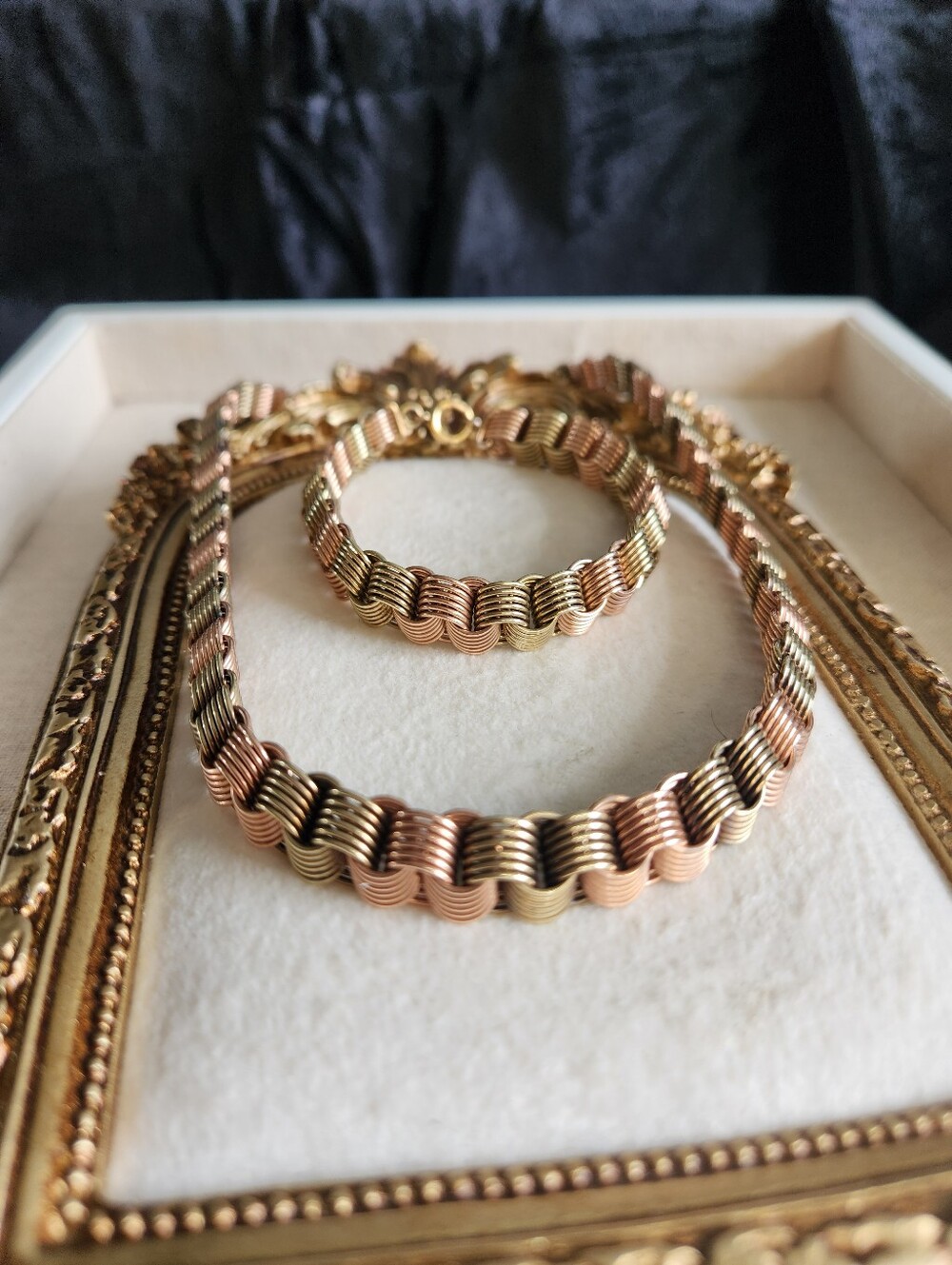 Vintage Chunky Gold Filled Link Necklace and Bracelet Rose Gold, Bronze 1/20 12K - Picture 4 of 16